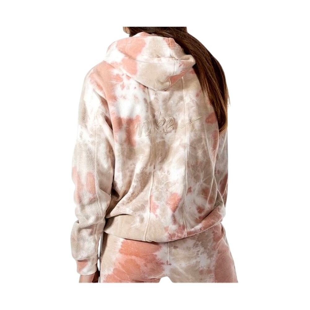 Nike Hoodie Womens Small Pink Tan Tie Dye Fleece Pullover Sweatshirt Relaxed